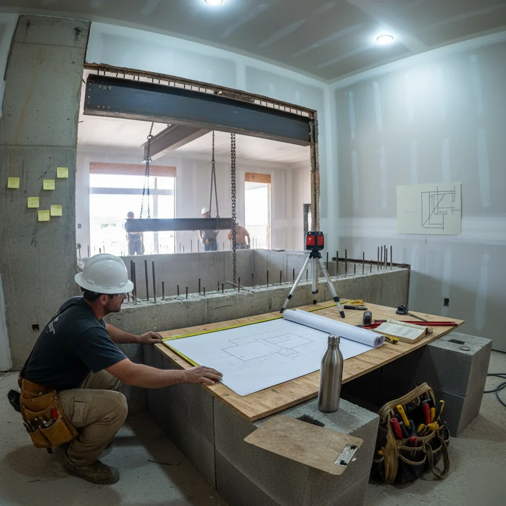 Structural engineer inspecting a foundation beam in the basement of a Kingsway East area home
